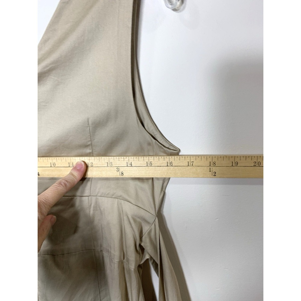 Talbots Sundress Womens Petite 8 Khaki Cotton Stretch‎ Neutral Bow V-Neck - Picture 6 of 11
